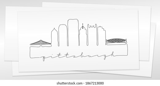 Pittsburgh, PA, USA Doodle Skyline Hand Drawn. City One Line Art Illustration Landmark. Minimalistic Sketch Pen Background.