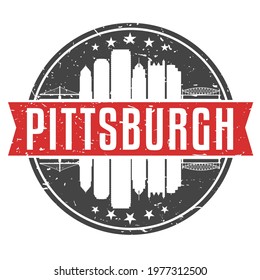 Pittsburgh, PA, USA Round Travel Stamp. Icon Skyline City Design. Seal Tourism Vector Badge Illustration.