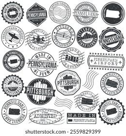 Pittsburgh, PA, USA Set of Stamps. City Travel Marks. Made In Product. Design Seals Old Style Insignia.