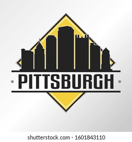 Pittsburgh Pennsylvania Skyline Logo. Adventure Landscape Design. Vector Illustration Cut File.