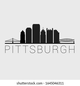 Pittsburgh Pennsylvania. The Skyline in Silhouette of City. Black Design Vector. The Famous and Tourist Monuments. The Buildings Tour in Landmark.