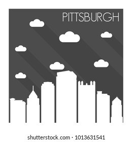 Pittsburgh Pennsylvania USA Flat Icon Skyline Silhouette Design City Vector Art Famous Buildings Monochrome Background Clouds Sky