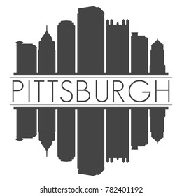 Pittsburgh Pennsylvania USA Skyline Vector Art Mirror Silhouette Emblematic Buildings 