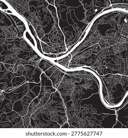 Pittsburgh Pennsylvania Vector Map, Detailed City Street Map Black and White Minimalist Line Art
