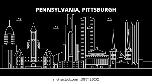 Pittsburgh silhouette skyline. USA - Pittsburgh vector city, american linear architecture, buildings. Pittsburgh travel illustration, outline landmarks. USA flat icon, american line banner