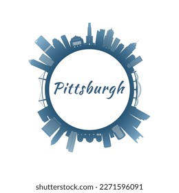 Pittsburgh skyline with colorful buildings. Circular style. Stock vector illustration.