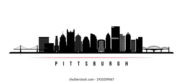Pittsburgh skyline horizontal banner. Black and white silhouette of Pittsburgh, Pennsylvania. Vector template for your design. 