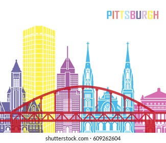 Pittsburgh skyline pop in editable vector file
