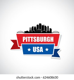 Pittsburgh skyline - ribbon banner - Pennsylvania - vector illustration