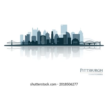 Pittsburgh skyline silhouette with reflection. Landscape Pittsburgh, Pennsylvania. Vector illustration.