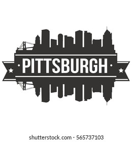 Pittsburgh Skyline Stamp Silhouette. Reflection Landscape City Design. Vector Cityscape Icon.  