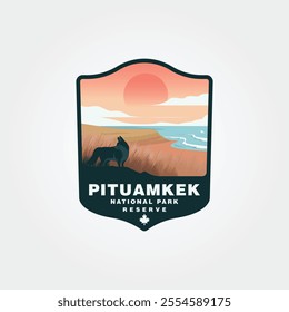 pituamkek national park reserve logo vintage illustration design, animal wildlife logo with sunset view illustration design