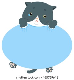 Pity blue cat hold empty board vector illustration