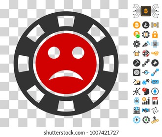 Pity Casino Chip icon with bonus bitcoin mining and blockchain graphic icons. Vector illustration style is flat iconic symbols. Designed for blockchain ui toolbars.