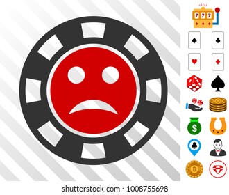 Pity Casino Chip pictograph with bonus casino icons. Vector illustration style is flat iconic symbols. Designed for gamble gui.