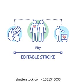 Pity concept icon. Compassion idea thin line illustration. Sympathy. Help, support. Charitable foundation. Relationship value. Donation and help needy. Vector isolated outline drawing. Editable stroke