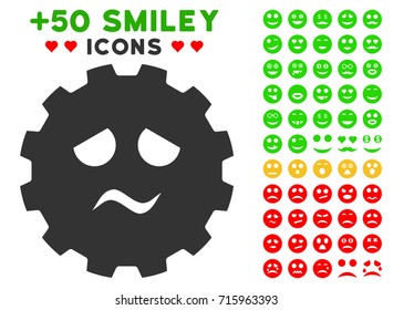 Pity Smiley Gear icon with bonus facial graphic icons. Vector illustration style is flat iconic elements for web design, app user interfaces.