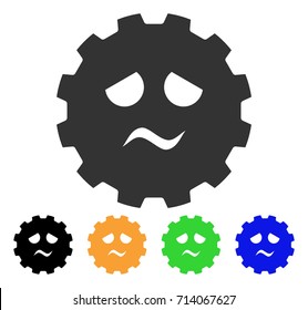 Pity Smiley Gear icon. Vector illustration style is a flat iconic pity smiley gear symbol with black, gray, green, blue, yellow color versions. Designed for web and software interfaces.