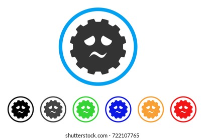 Pity Smiley Gear icon. Vector illustration style is a flat iconic pity smiley gear symbol with black, gray, green, blue, red, orange color versions. Designed for web and software interfaces.