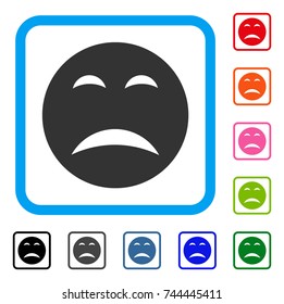 Pity Smiley icon. Flat grey iconic symbol in a blue rounded frame. Black, gray, green, blue, red, orange color additional versions of Pity Smiley vector.