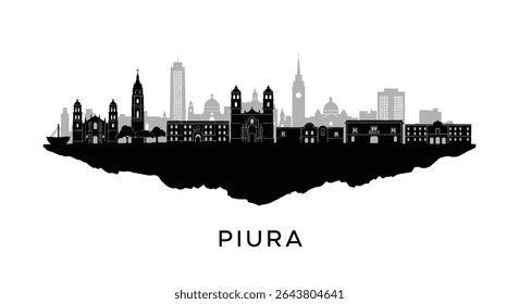 Piura Peru Skyline Silhouette with Cityscape Vector.