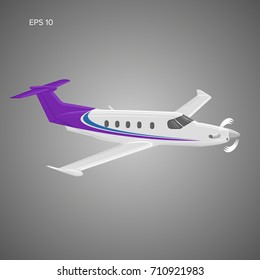 Pivate business plane vector illustration. Single engine propelled small luxury aircraft.