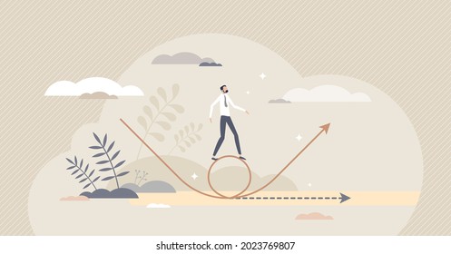 Pivoting as strategy change and redirection for growth tiny person concept. New plan motion with better business course vector illustration. Shift direction upward for successful process evolution.