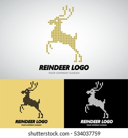 Pixcel Art Reindeer Logo Design for Luxery, Creative Business such as Media Studio, Hotel. Vector Logo Template.