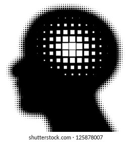 pixeated profile with idea symbol, vector illustration