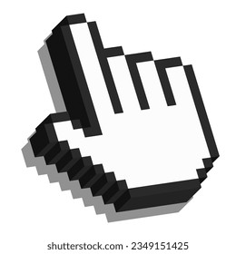 Cursor de ratón Pixel 3d. Cursor de mano del ratón. El ratón del equipo hace clic en el cursor. Vector clipart.