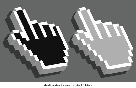 Cursor de ratón Pixel 3d. Cursor de mano del ratón. El ratón del equipo hace clic en el cursor. Vector clipart.