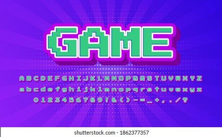 Pixel 3d Retro Font Video Computer Game Design 8 Bit Letters And Numbers Vector Alphabet