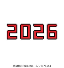pixel 8 bit 2026 año Vector icono arte Anuncio Año Nuevo para juego de computadora