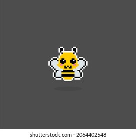 Pixel 8 bit bee. Animal game assets in vector illustration.