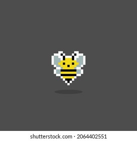 Pixel 8 bit bee. Animal game assets in vector illustration.
