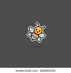 Pixel 8 bit bee. Animal game assets in vector illustration.