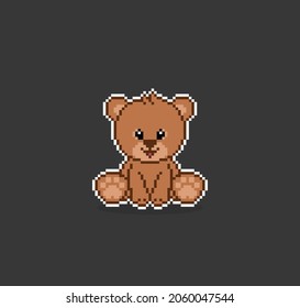 Pixel 8 bit brown bear sitting. Animal game assets in vector illustration.