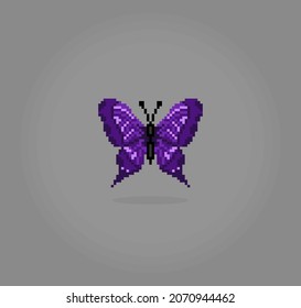 Pixel 8 bit butterfly. Animal for game assets in vector illustration.
