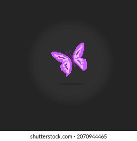 Pixel 8 bit butterfly. Animal for game assets in vector illustration.