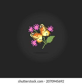 Pixel 8 bit butterfly. Animal for cross stitch in vector illustration.