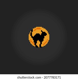 Pixel 8 bit cat ahead on the moon. Animals for game assets in vector illustration.
