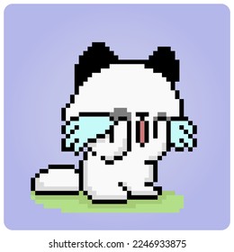 Pixel 8 bit cat crying. Pets for game assets in vector illustrations.