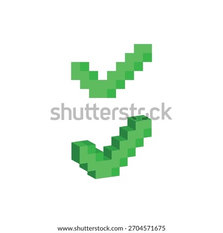 pixel 8 bit check mark yes vector icon art  for computer game