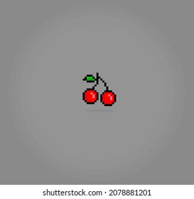 Pixel 8 bits de cereza. frutos para los activos de juego en la ilustración vectorial.