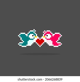 Pixel 8 bit couple bird. Animal game assets in vector illustration.