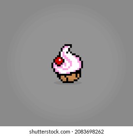 Pixel 8 bit cupcake. Food dishes in vector illustrations.