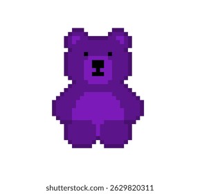 Pixel 8 bit ursinho de pelúcia violeta escuro sentado. Ativos de caça animal na ilustração vetorial.