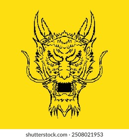 Pixel 8 bit Dragon Head Concept Vector Design Illustration