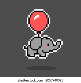 Pixel 8 bit elephant. Animal in vector illustration.