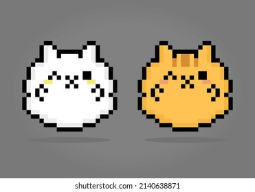 Pixel 8 bit of fat cat. Animals for game assets in vector illustration.